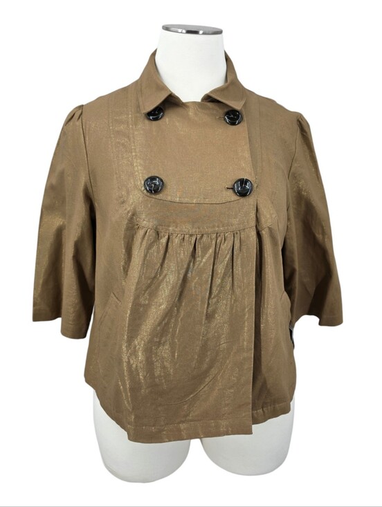 Mossimo Supply Co. Jackets & Blazers - Y2K Mossimo Linen Cotton Metallic Gold Double Breasted Cropped Jacket NEW